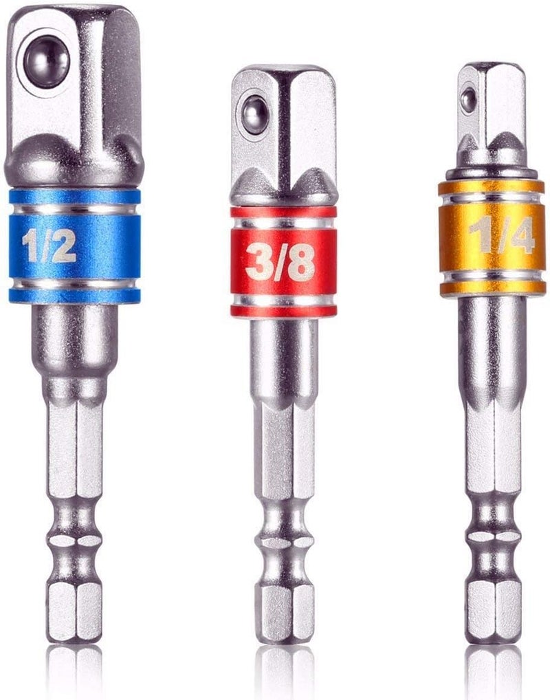 CIGOTU Impact Grade Socket Adapter/Extension Set Turns Power Drill Into High Speed Nut Driver,1/4-Inch Hex Shank to Drive for Adapters to Use with Drill Chucks, Sizes 1/4" 3/8" 1/2", Cr-V, 3-Piece - Image 1